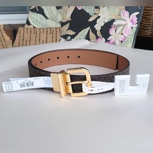 🔥4.99SHIP🔥🆕️Michael Kors Twist Reversable Belt Monogram Logo Gold Buckle MED